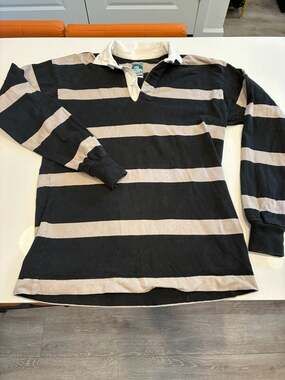 Vintage McIntosh & Seymour Rugby Shirt Black Beige Striped